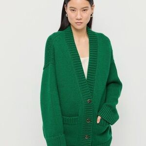 Loeffler Randall Emerald Green Chunky V-Neck Cardigan